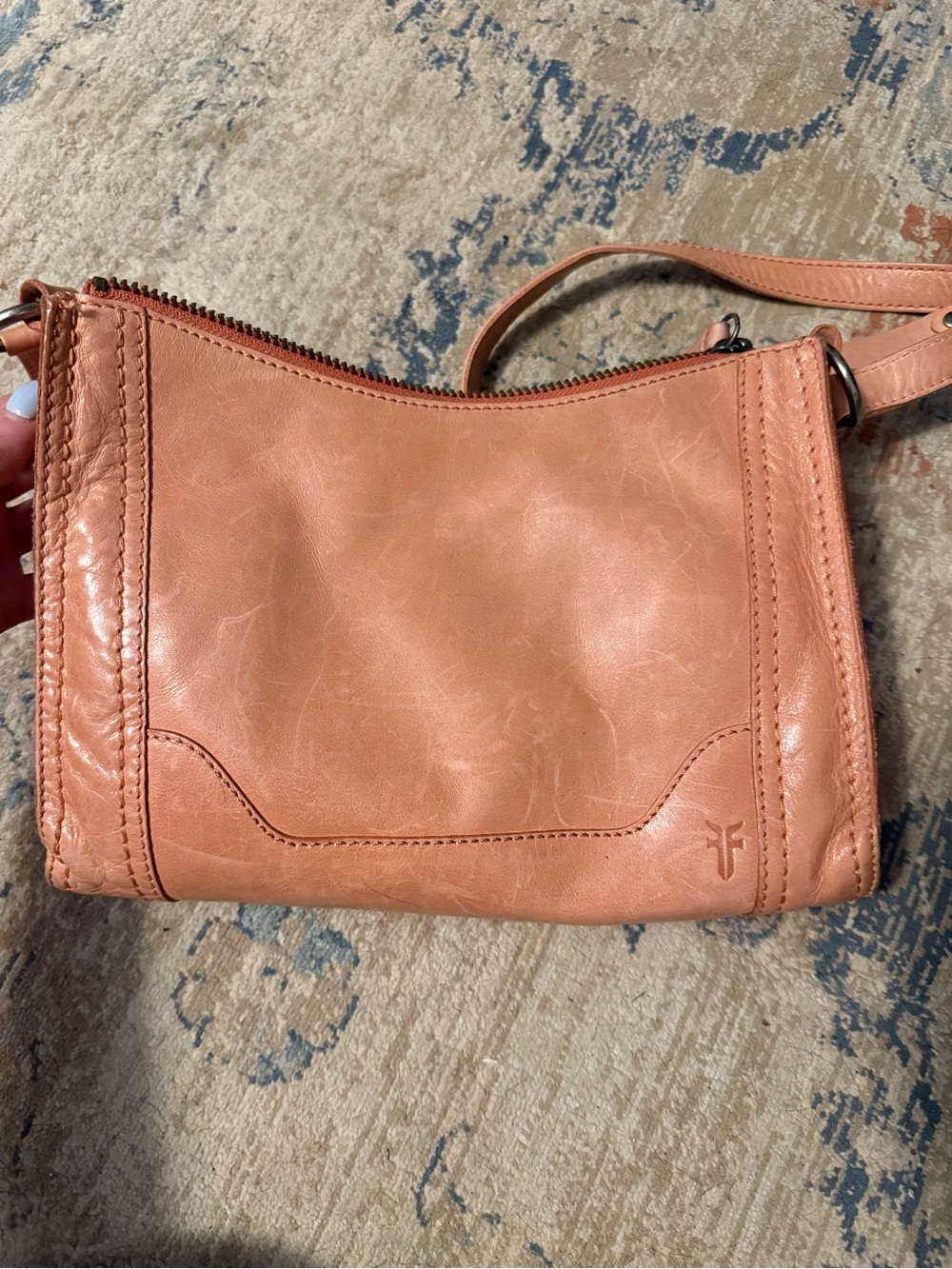 Frye Small Pebbled Leather Crossbody in Light Cognac